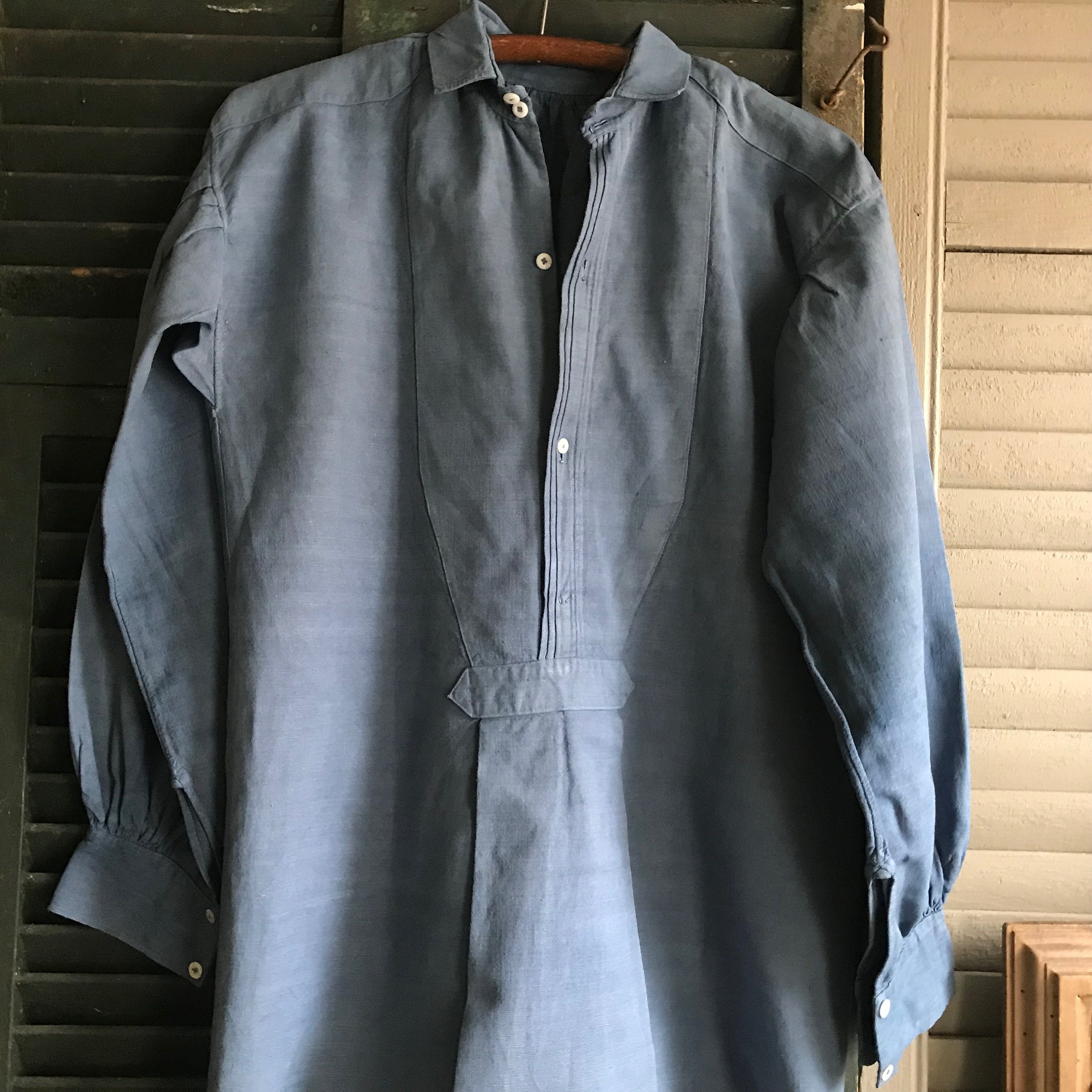 French Indigo Linen Chemise, Workwear Shirt, Artist Smock