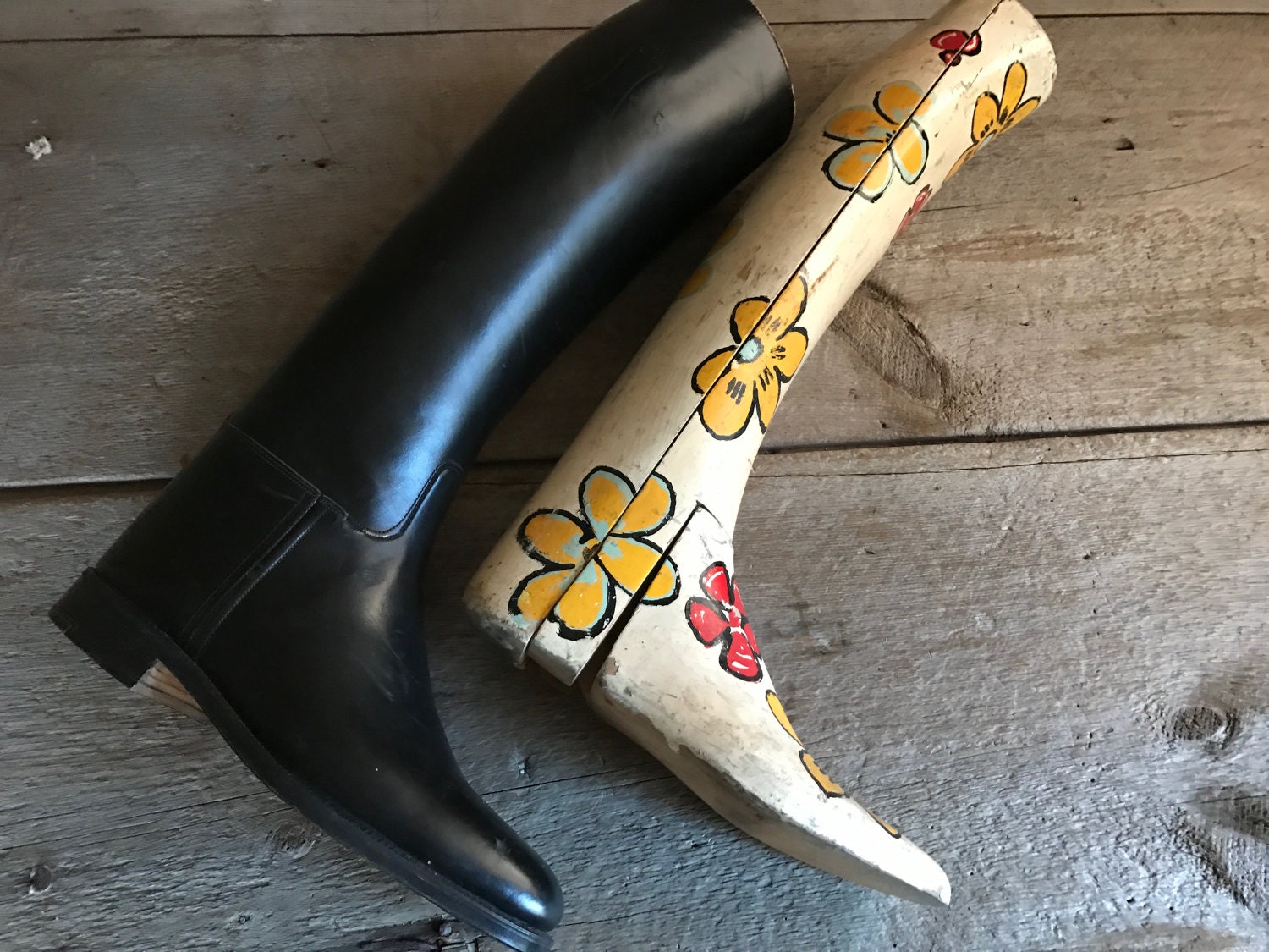 1970 English Riding Boot, Tom Hill London, Flower Power Painted