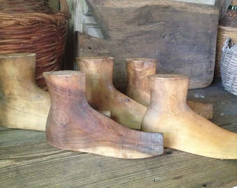 Antique French Shoe Forms, Rare Shepherds Boots, Cobblers Lasts Oak Set of 5 French Farmhouse Decor