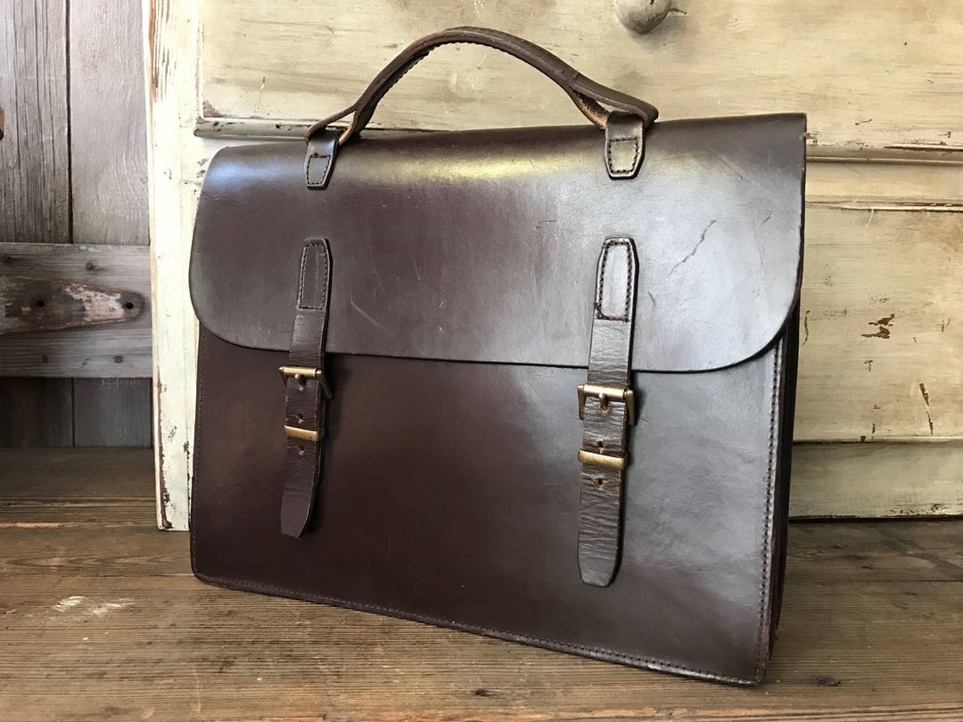 Brown Belted Leather Briefcase England Attache Satchel - Etsy