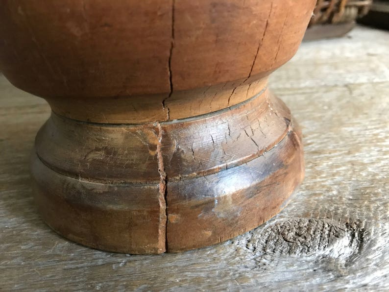 Antique Wood Mortar and Pestle, Handmade Primitive, Rustic French Country Farmhouse image 9