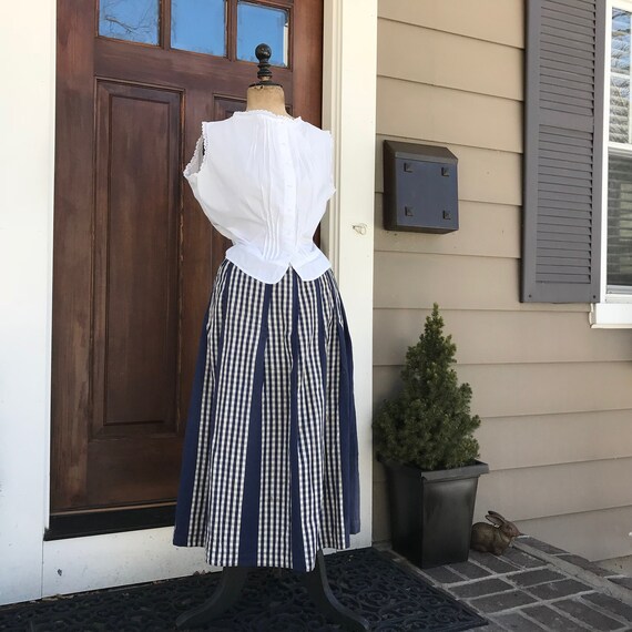 French Peasant Petticoat Skirt, Indigo Gingham Co… - image 3