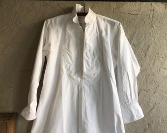French Gents Dress Shirt, Edwardian Chemise, Fine Quality White Cotton, Monogrammed