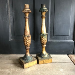 19th C French Gilded Candlesticks, Carved Wood, Antique, Architectural, Classic, Pair zdjęcie 5