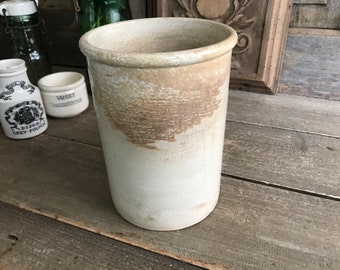 19th C French Longwy Stoneware Jar, Earthenware, Vase, Paint Brushes, Rustic Farmhouse Cuisine