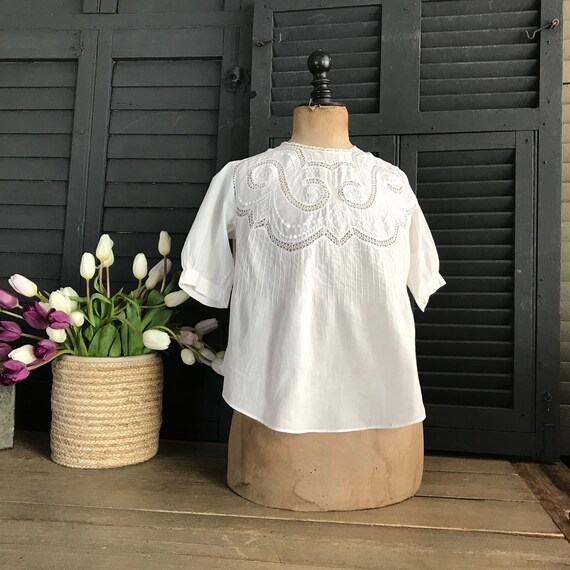 French Embroidered Lace Blouse, White Cotton Bati… - image 7