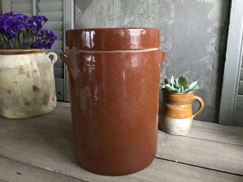 French Stoneware Jar With Lid Large Made in France Salt Etsy