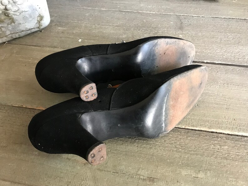 1940s Black Suede Shoes, Mary Jane Pumps, Custom Made, Chicago image 9