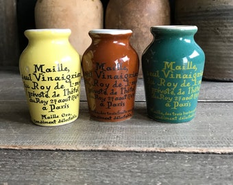 French Stoneware Mustard Jar, Dijon Grey Poupon Jar, Paris, Stamped Maille seul vinaigrier du roy, Sold by Each