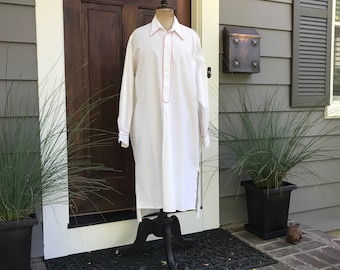 1 French White Chemise, Shirt, Night Shirt, Smock, Red Trim, French Farmhouse, Monogram, Sold by Each