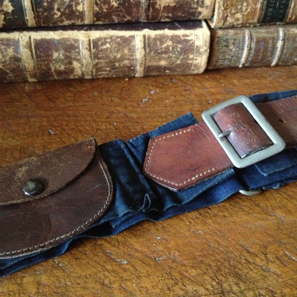 Antique Edwardian 1900s House Keeper Servant Belt Black Cotton & Brown Leather ~ Period Costuming