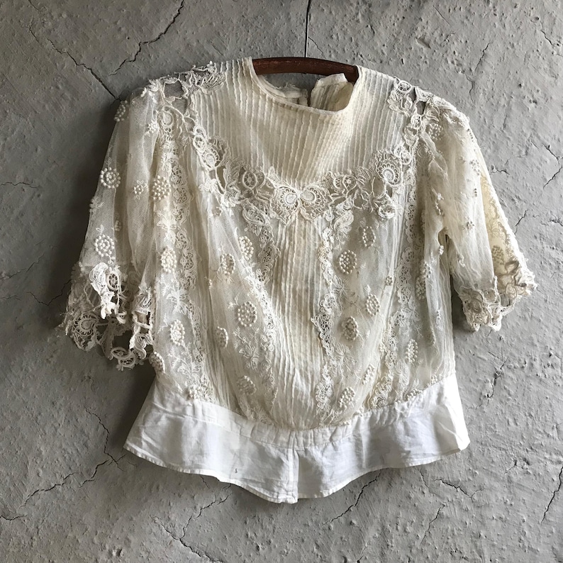 French Edwardian Lace Blouse, Lace Bodice, Embroidery Work, Period Clothing, Restoration Project image 1
