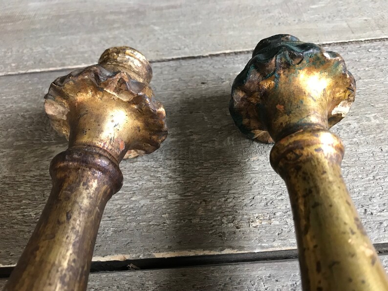 19th C French Gilded Candlesticks, Carved Wood, Antique, Architectural, Classic, Pair zdjęcie 10