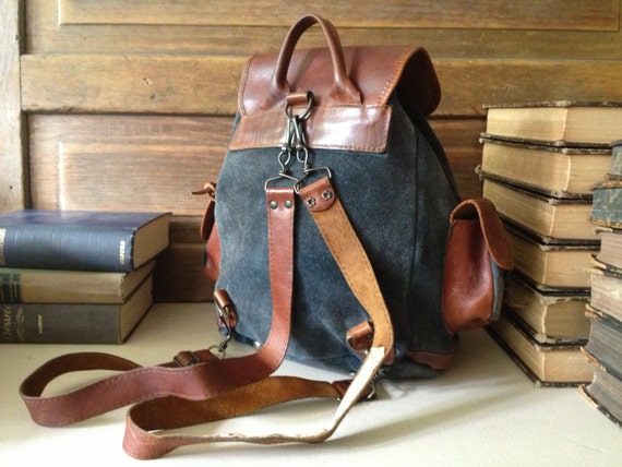 Rustic Leather Backpack Rucksack, Brown and Charc… - image 3