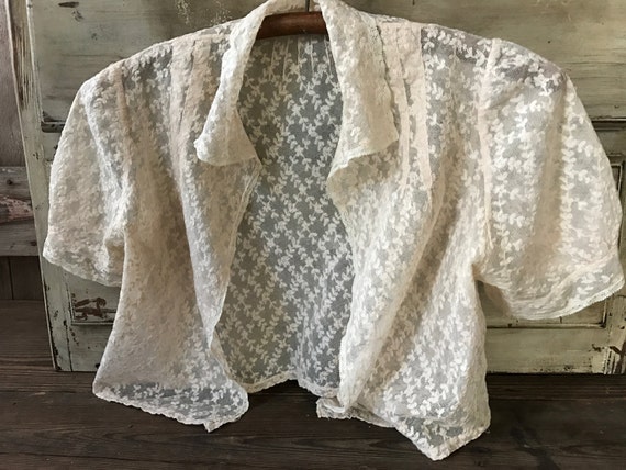 1930s Tulle Lace Bolero Jacket Blouse, Embroidered