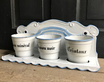 French Enamel Laundry Set of 3, Savon Noir, Mineral, Cristaux, French Country Farmhouse Decor