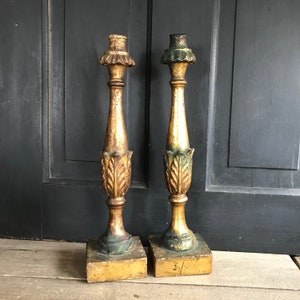 19th C French Gilded Candlesticks, Carved Wood, Antique, Architectural, Classic, Pair zdjęcie 1