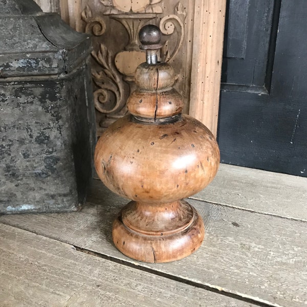 French Wooden Balustrade Finial, Hand Turned, Staircase Post Finial, Architectural Salvage Wood, Chateau Decor