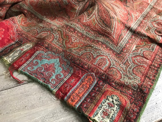 Paisley Wool Scarf Shawl, 19th Century, Blanket S… - image 5