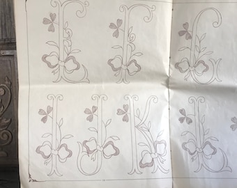 1900s French Embroidery Pattern Booklet, Heirloom Sheets, Alphabet Monogram Pattern and Designs, French Farmhouse