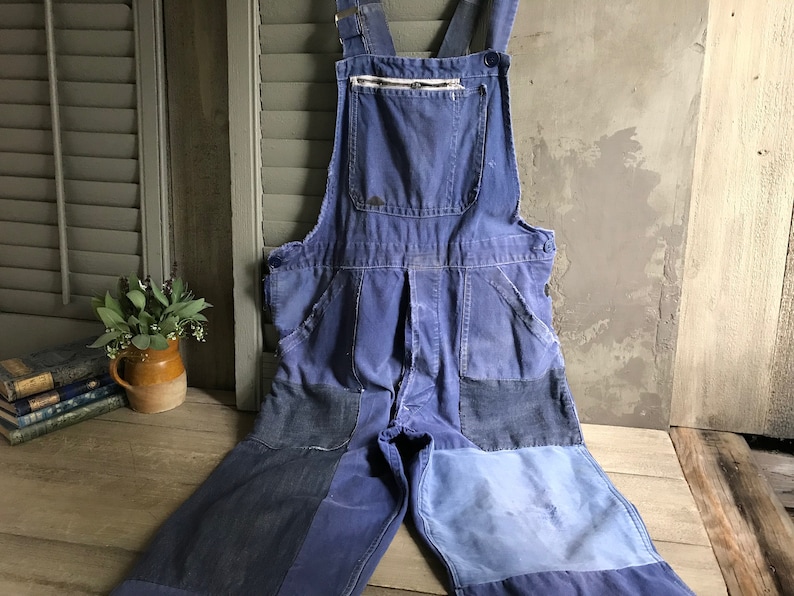 French Jeans Overall Work Wear, Bib Overalls, Blue Jeans, Peasant Work Wear, Distressed Denim, Homesteader, Gardening Wear image 6
