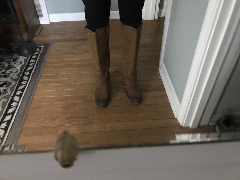 Vintage Tan Suede Boots, Knee High, Camel, Distressed Style, 90s Fashion, 39 EU, 8,5 US image 18