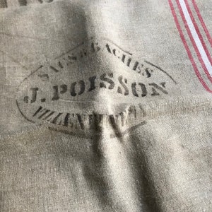 French Linen Grain Sack, Red White Stripe, Upholstery, Pillow Craft Fabric, Rustic French Farmhouse image 4