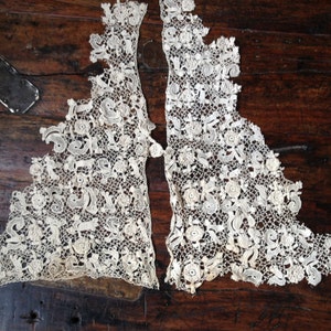 Antique Handmade Irish Crochet Needle Lace Vest Collar Ecru Linen c 1800s Project Lace, KH image 5