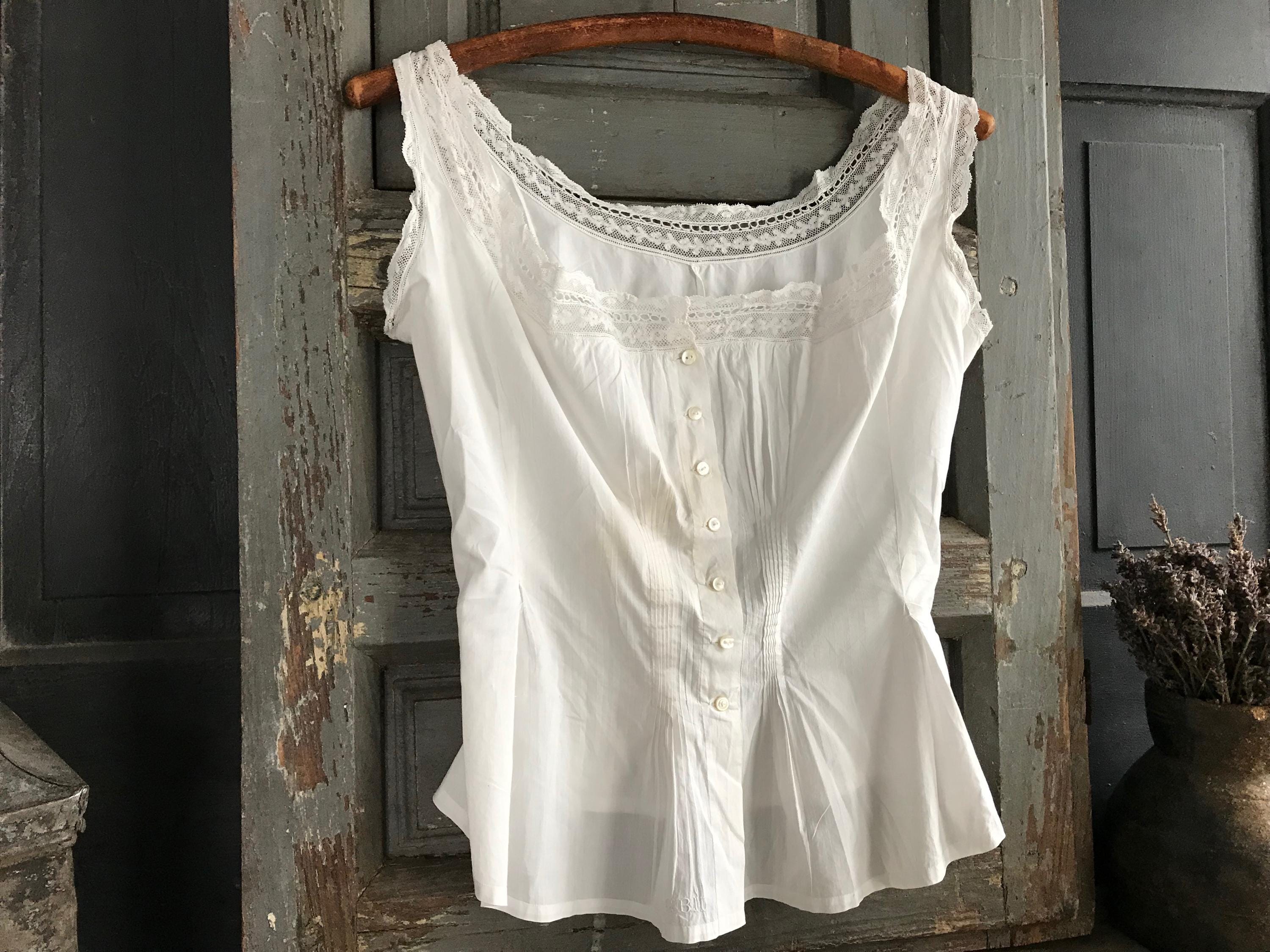 French Lace Cache Corset, Camisole, Wasp Waist, Pin Tuck Pleats
