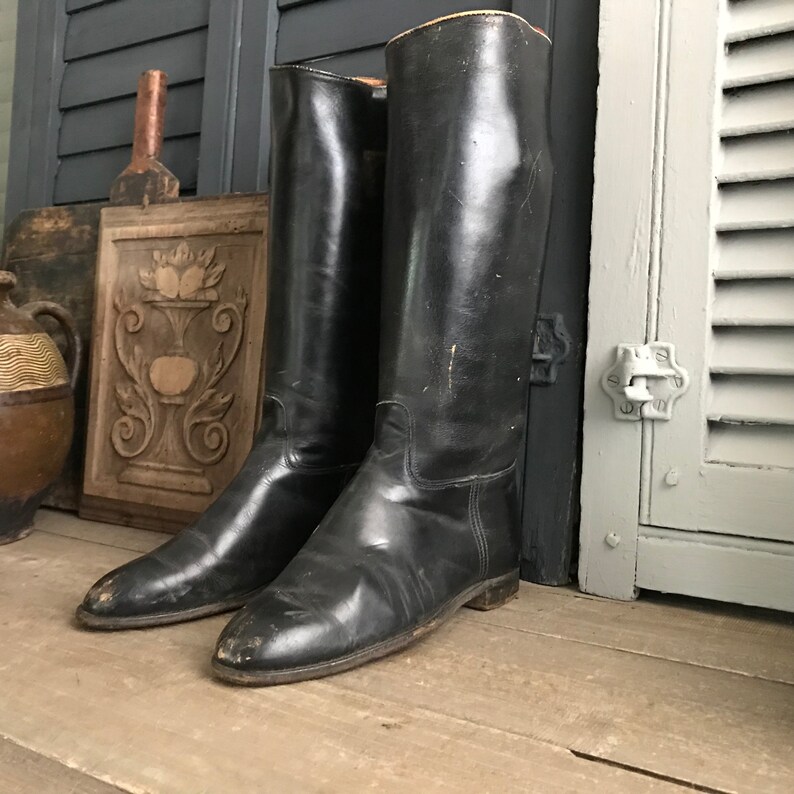 Black Riding Boots Vintage Antique Etsy