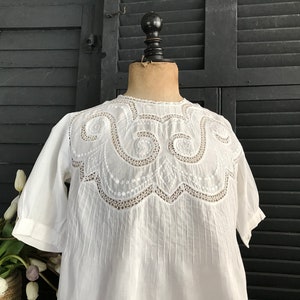 French Embroidered Lace Blouse, White Cotton Batiste, Edwardian, Period Clothing image 5