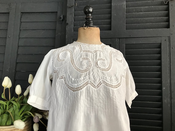 French Embroidered Lace Blouse, White Cotton Bati… - image 5