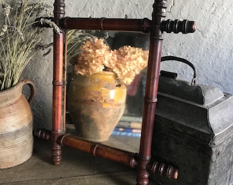 アンティーク フランス製 フェイクバンブー ウォールミラー