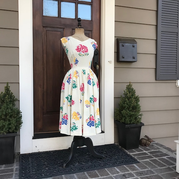 1940s French Cotton Dress, Floral Summer Dress, S… - image 2