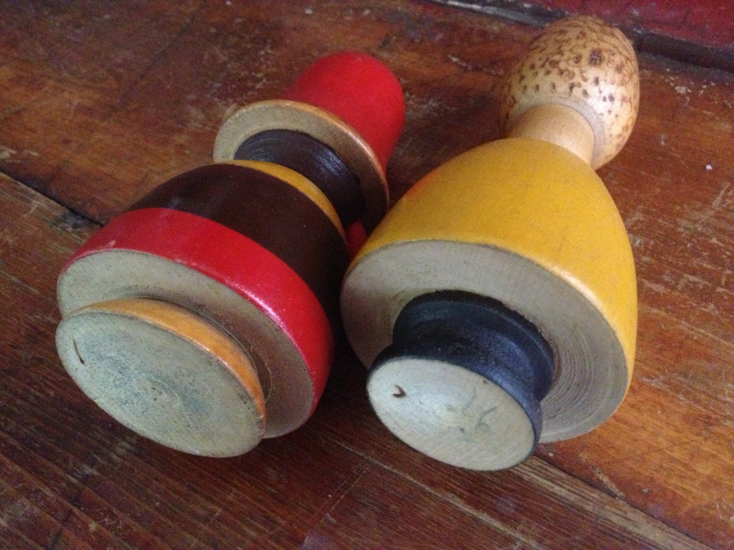 Charming Vintage Wood Dolls Colorful Folk Art Hand Painted Set of 2 ...