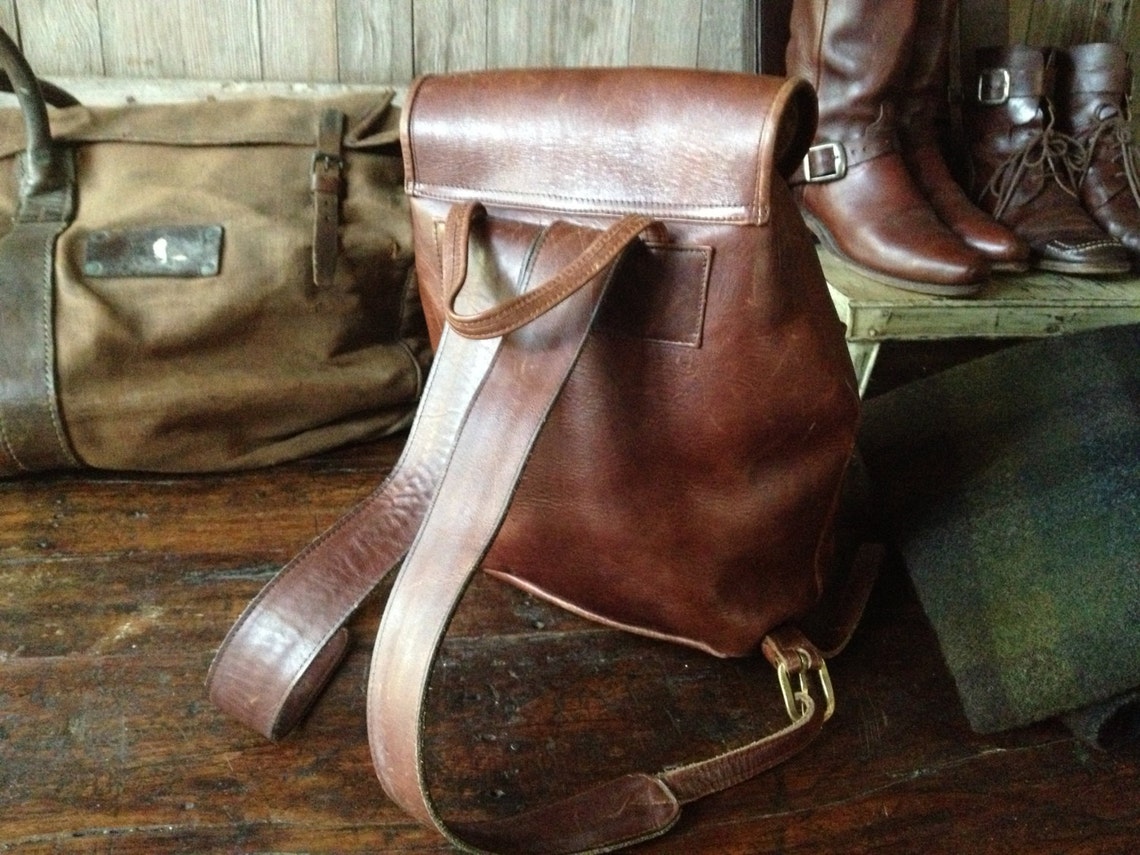 Brown Leather Backpack Rustic Chestnut Brown Leather Handbag Large - Etsy