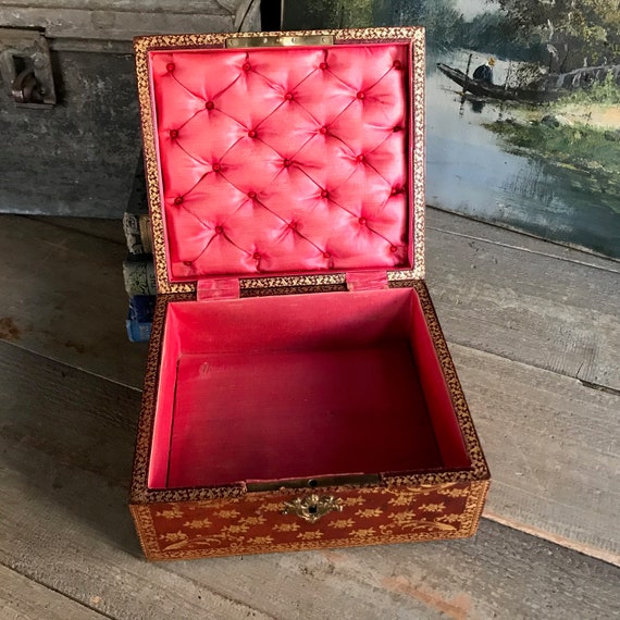 French Gilded Leather Box, Dresser, Jewelry Case,… - image 3