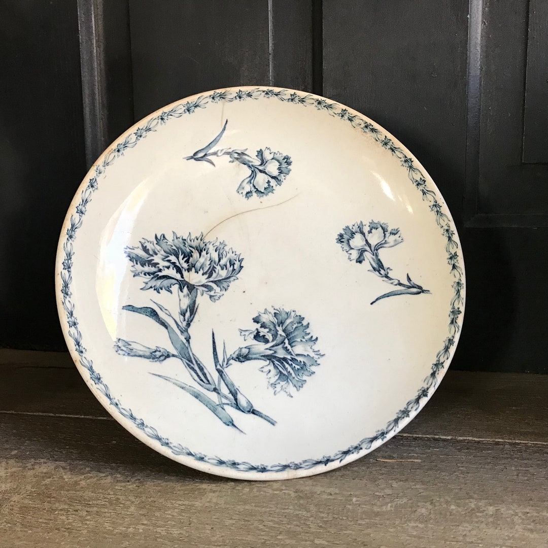 Pattern Faience French Faïence Serving Bowl, Compote, Floral Indigo Cornflowers, Opaque ...