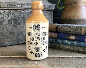 English Ginger Beer Bottle, Pint, 1800s, Hurley and Sons, Newport, Monmouthshire, Wales, Trade Mark Stamp