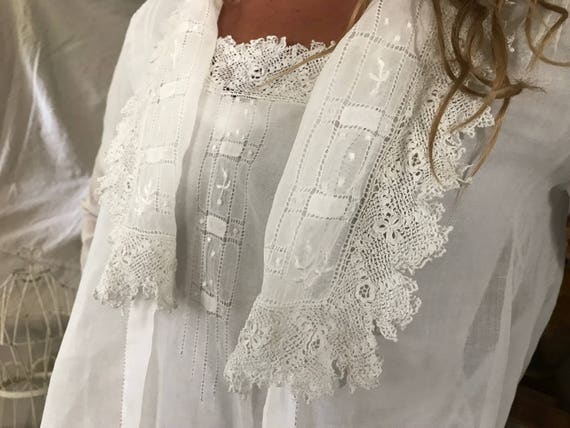 Antique Irish Lace Blouse, White Cotton Batiste, … - image 4