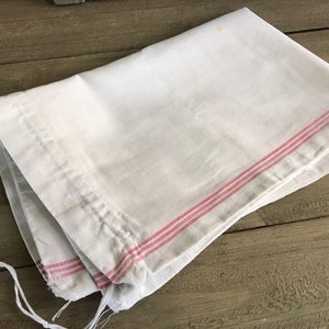 French Linen Sack, Red Stripe Ticking Laundry Cinch Bag, French Fabric Textiles image 2