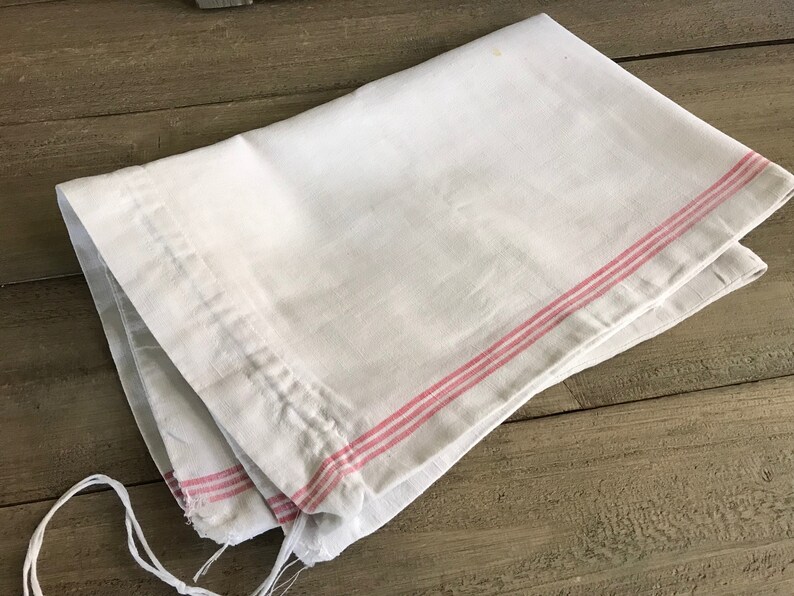 French Linen Sack, Red Stripe Ticking Laundry Cinch Bag, French Fabric Textiles image 2