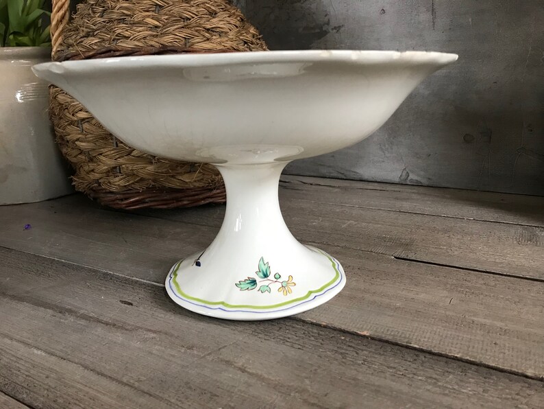 Antique French Ironstone Compote, Stoneware Fruit Bowl, Pedestal, French Faience, French Farmhouse image 4