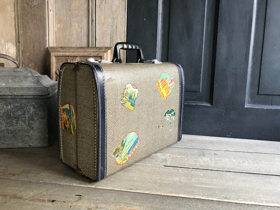 Mid Century Suitcase, Tweed Style, Cosmetic, Smal… - image 1