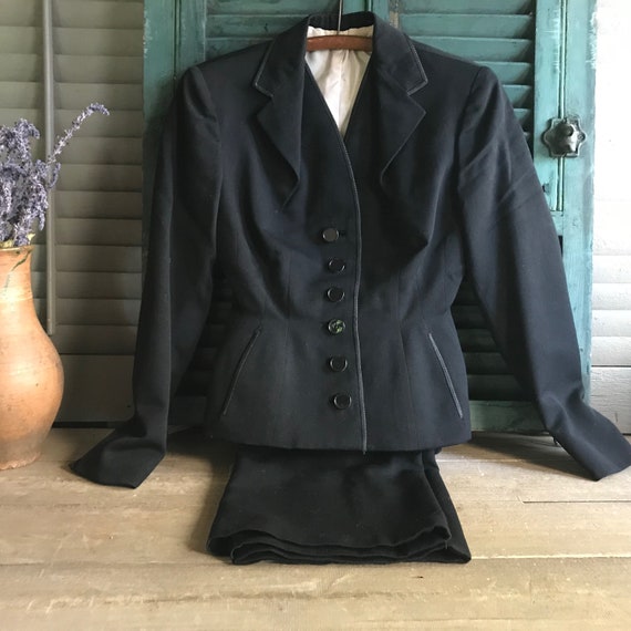 1940s French Black Gaberdine Suit, Jacket, Skirt,… - image 2