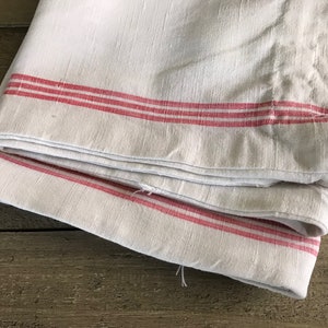 French Linen Sack, Red Stripe Ticking Laundry Cinch Bag, French Fabric Textiles image 4