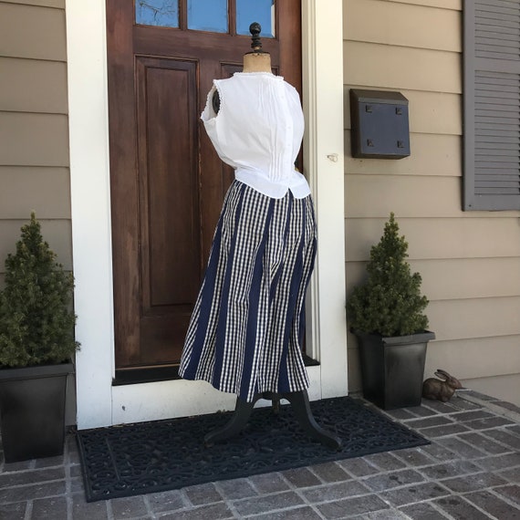 French Peasant Petticoat Skirt, Indigo Gingham Co… - image 8