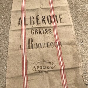 French Linen Grain Sack, Red White Stripe, Upholstery, Pillow Craft Fabric, Rustic French Farmhouse image 10