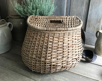 Willow Basket, Fly Fishing Creel Basket, Large Size, Canvas Carry Strap