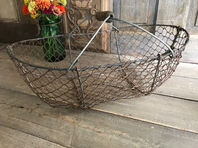 French Wire Harvest Basket, Garden Trug, Carrier, Oysters, Rustic French Farmhouse, Homesteading image 2